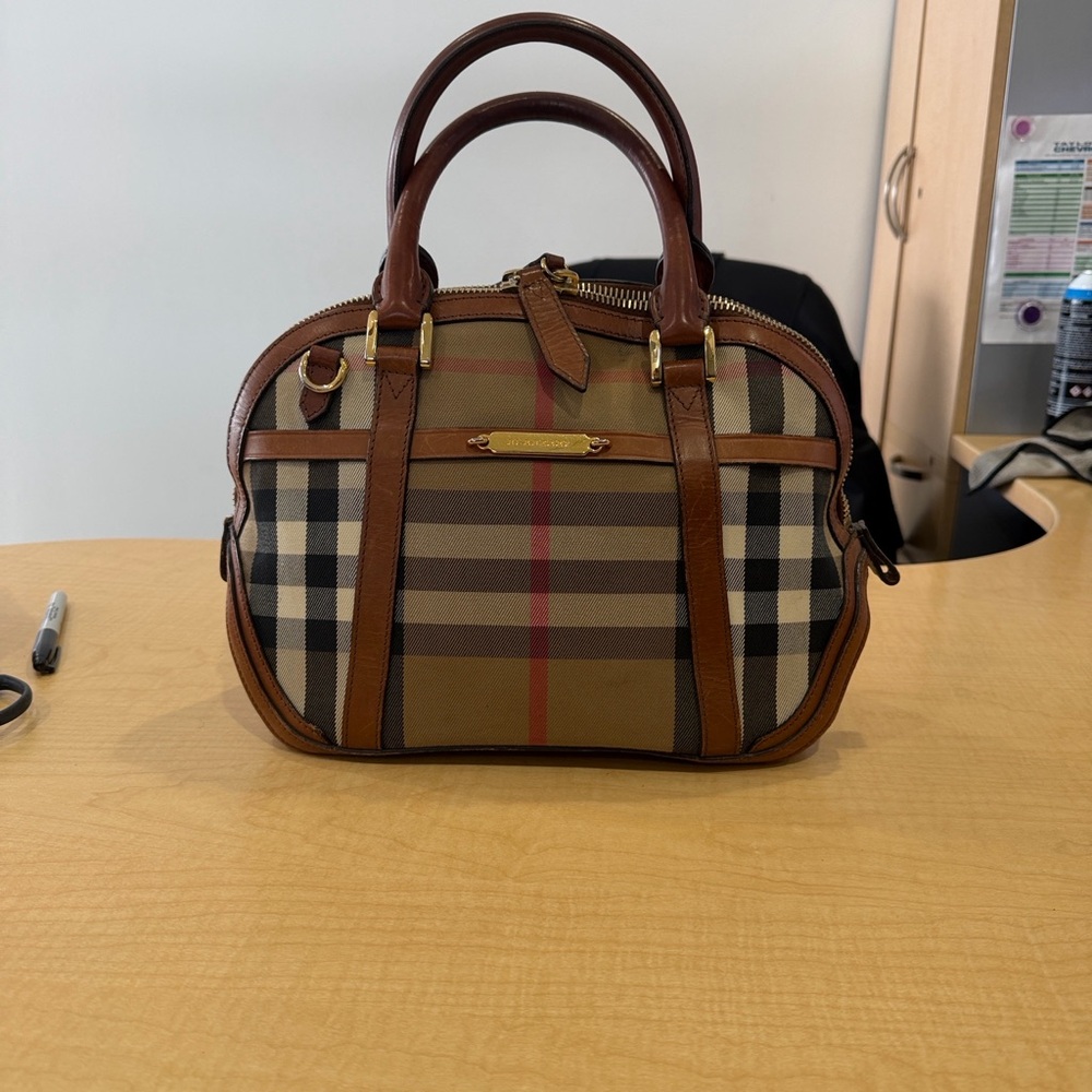 Burberry Tan Brown Check Top-Handle Satchel